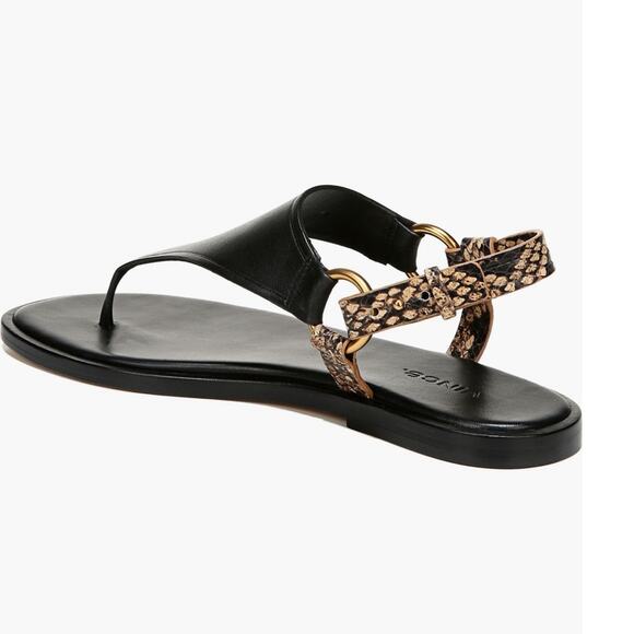 VINCE PHARIS Thong Leather Black Tan Sandals Women’s Size 7.5 - Picture 3 of 10
